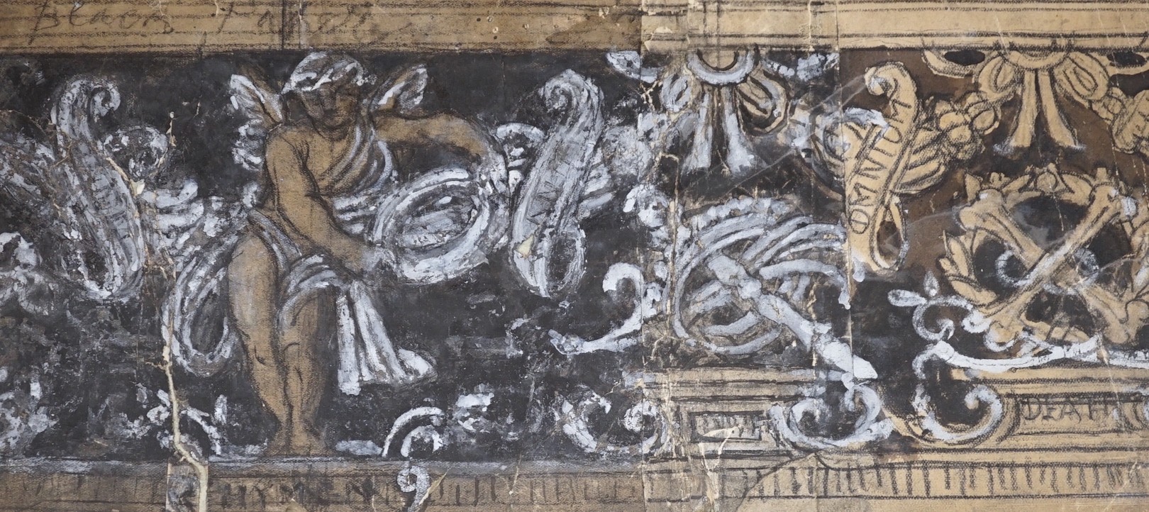 Old Master, charcoal and watercolour on paper, Study of a classical frieze, 16 x 36cm, unframed